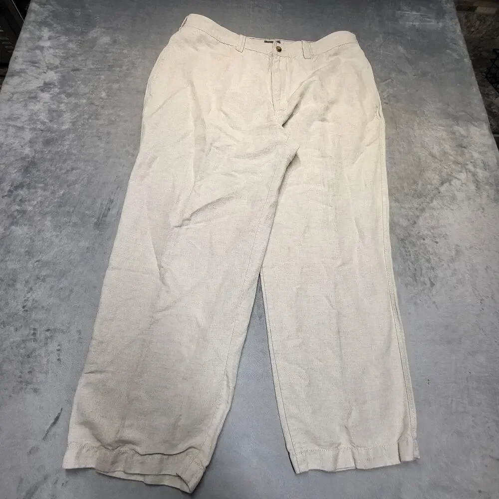 St. John's Bay Pants Mens 38x29 Beige Chino Relaxed Fit Linen Cotton Pockets